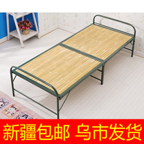 Xinjiang childrens single bed folding lunch break nap bed Household multi-functional simple wooden iron bed Bamboo bed