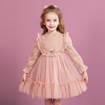 Impression childhood girl dress autumn and winter new super fairy foreign style childrens mesh foreign style plus velvet princess skirt