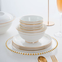Bowl set home light luxury European gold-edged bone porcelain tableware Jingdezhen eating bowl plate dish combination