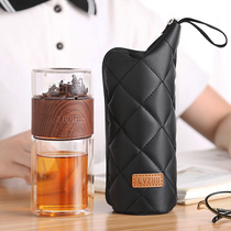 Cup mens high-end men drinking water cup tea double glass business Cup with lid portable female adult simple