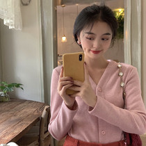 SYT sweet little cute Joker slim short knitted cardigan women autumn and winter gentle retro temperament short top