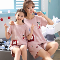 girls' spring autumn parent-child clothes home clothing set pure cotton short sleeve thin summer cartoon air conditioning clothes