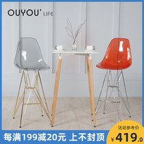 Nordic transparent high chair Simple wrought iron high stool Acrylic backrest bar chair Net red ins crystal bar chair