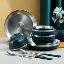 Stainless steel Home Bowl Dishes Dish Cutlery Cutlery Food Suit Bowls chopsticks Single set of refined bowls Dormitory With Students