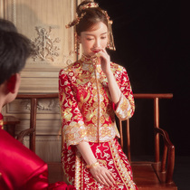 Xiuhe clothing bride 2021 New Chinese wedding dress wedding toast clothing dragon and phoenix gown thin out cabinet clothing wedding dress