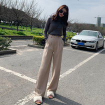 Wide-legged pants womens spring and autumn high waist suitable for thigh Root thick pants womens loose suit straight drumbed pants women