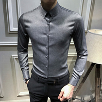 Spring and autumn long-sleeved shirt mens fashion youth casual inch clothes Korean version of the trend spring mens shirt slim-fit free hot black