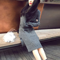 Tide brand counter 2021 autumn and winter New retro temperament French girl long skirt temperament sweater jumpsuit base skirt female