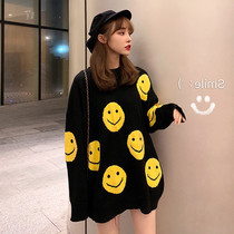 Loose sweater womens pullover lazy large size Hong Kong style outer wear medium and long 2019 new fashion jacquard sweater winter