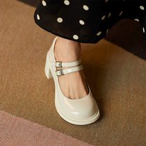 Coarse Heel Mary Precious Shoes Single Shoe Girl With High Heel Large Head Doll Shoe Retro Day Ensemble White Inglle Small Leather Shoes