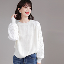 JOLIMENT lace sleeves wool knit cardigan 2020 fall new high quality high face value cashmere blouse