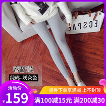 Japanese thin leggings Womens inside and out gray thread cotton tight vertical stripes plus velvet spring ankle-length pants