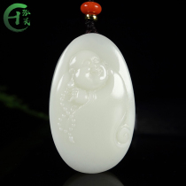 Natural Hetian Jade White Jade Maitreya Laughing Buddha pendant Men and women Jade Buddha male necklace pendant Oval jade