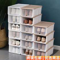 The storage box plastic transparent shoe box flip cover can be extracted and dustproof shoes storage box household single and double can be superimposed