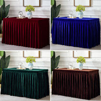 Custom meeting tablecloth table skirt rectangular office sign-in table cover activity gold velvet flannel tablecloth exhibition table cover