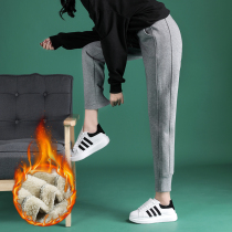 Plus velvet padded imitation lamb velvet pants winter warm loose casual versatile bunch feet straight slim sweatpants women