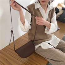 2021 Spring and Autumn Korea Loose Head V-neck Knitted Vest Womens Solid Color Joker Happer Shoulder Sweater