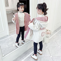 Girls and velvet coat wear children's coat on both sides Korean version of loose 2021 autumn and winter new foreign style girl windbreaker