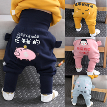 Baby plus velvet pants autumn and winter 1 girls pp pants thickened baby 0-2 years old children cotton pants Haren pants outside wear sports