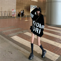 New female Han version Autumn Winter Harbor Wind Letters Collision with Loose Laziness of the Long Fur Coat In the Lazy Hood