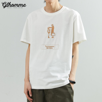 2022 Summer new men short sleeve T-shirt embroidery round collar ins trend loose casual 100 lap half sleeve compassionate