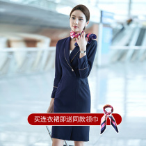 Flight attendant uniform professional dress women long sleeve temperament suit collar beauty salon front jewelry shop dress overalls