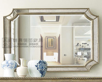 Minimalist champagne square bathroom wash-up mirror comb makeup cosmetic mirror European-style genguan mirror background wall decorative mirror custom-made