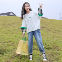 Spring and autumn girls sweater cotton children Base shirt little girl coat loose 12 big girl fake two 15 years old