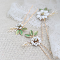 Beautiful original design hand-painted enamel fresh green hair fork a group of three bride retro hair accessories photography headwear