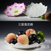 10-inch three-layer lotus for Buddha fruit plate for fruit plate for Buddhist porcelain fruit plate Lotus leaf ceramic decoration