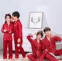Ice silk pyjamas for boys and girls mother and daughter a family of three children two pieces of household clothes for boys summer thin style
