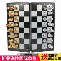 Brothers good childrens folding portable plastic black and white gold and silver magnetic chess pieces for primary school students training