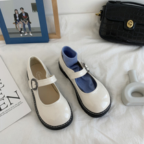 2022 new spring day series Round Head Cute Little Leather Shoes Women White Flat Bottom Students College Wind Loretta Single Shoes