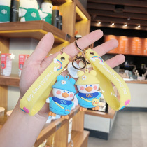 Small Duck Cartoon Lovers Circle Cute Creative School Bag Pendant Paparazzi Car Key Chain Bag Hang Accessories Key Buckle