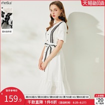  Akka chiffon shirt dress long summer 2021 new white waist lace lace mid-length skirt female thin