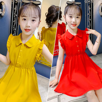 Girls Chiffon Dress Summer 2022 New Foreign Kids Solid Color Lapel Long Skirt In Big Boy Princess Skirt
