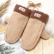  Winter gloves female cute ins Korean version thickened autumn and winter even finger halter neck student cycling plus velvet to keep warm and cold