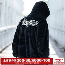 National Chao brand 2021 New plush fur cotton coat mens winter loose hooded embroidery couple padded coat