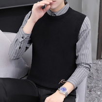 Youth business leisure fake collar sweater men shirt collar fake two pieces knitted base shirt Korean slim trend