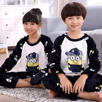  Mens childrens pajamas girls flannel spring and autumn and winter coral velvet plus velvet thickening baby siblings middle and large childrens suit