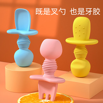 Small baby lick and spoon short handle silicone spoon Learn to eat training Baby to eat fork spoons Children coveting soft spoon cutlery