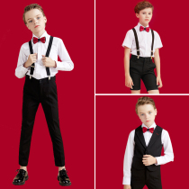 Boys dress handsome childrens suit strap suit flower girl suit Zhongda Tong host performance piano costume