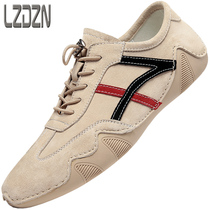 Mens leather shoes octopus peas without shoelaces handmade soft bottom British travel mens shoes casual European station all-match