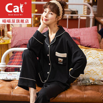 Pajamas women spring and autumn cotton long sleeves cute cartoon home clothes Korean loose size can wear autumn and winter suits