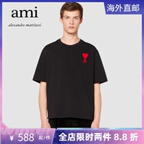 Ami Paris Short Sleeve Woman 22 New Embroidery Red Loving Casual Couples Pure Color Round Collar T-shirt Male Tide