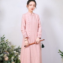 Tea Art Clothing Zen Clothing Women's Tang Clothing Tea Clothing Women's Zen Women's Clothes Coat Chinese Style Cheongsam Dress Fall Winter