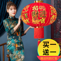 Door large New Year red lantern lamp chandelier hanging ornaments Chinese style balcony outdoor 2021 flannel a pair of Spring Festival