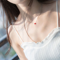 S925 pure silver small red heart-shaped gift necklace with delicate minimalist collarbone chain to send girlfriend birthday present