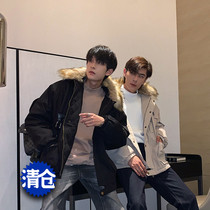 Hualun winter warm wool collar jacket short cotton coat men and women trendy Korean version of the student 2019 new cotton suit hooded