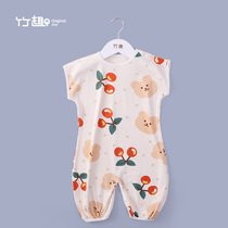Bamboo fun baby split leg sleeping bag thin cotton newborn baby robe summer short sleeve kicking quilt four seasons